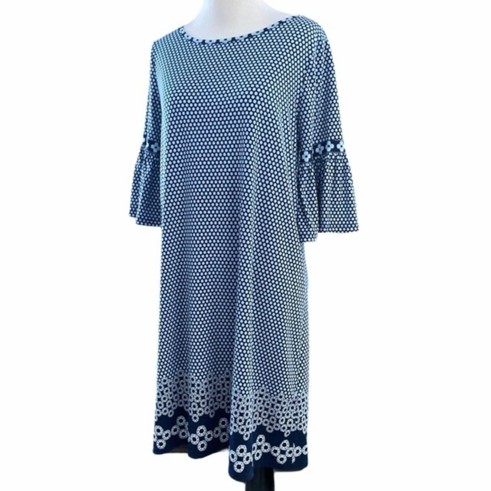 Max Studio Blue Geometric Bell Sleeve‎ Dress Sz. XS